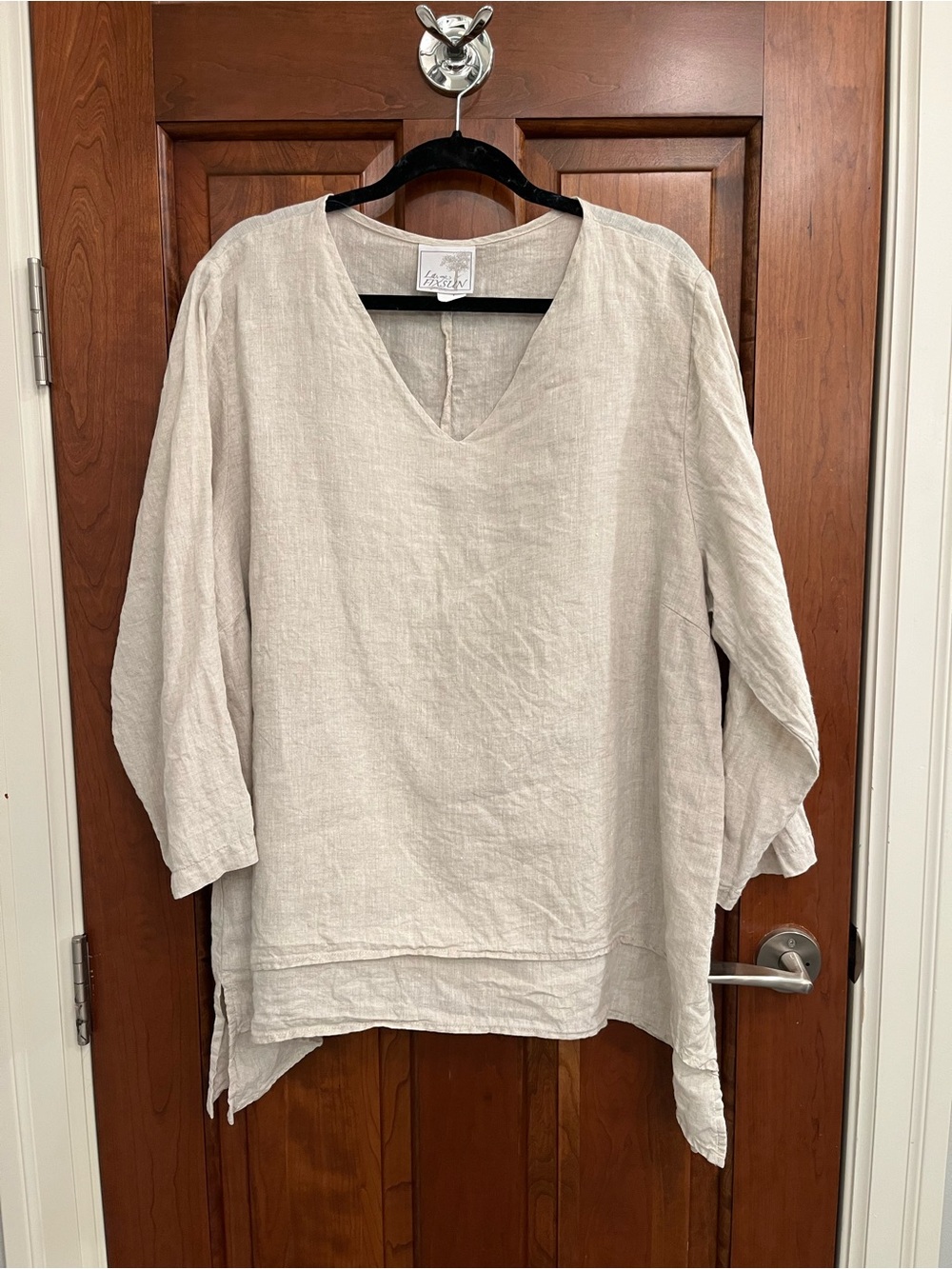 La Fixsun Linen Tunic Top Sz Large Light Beige Color Lagenlook
